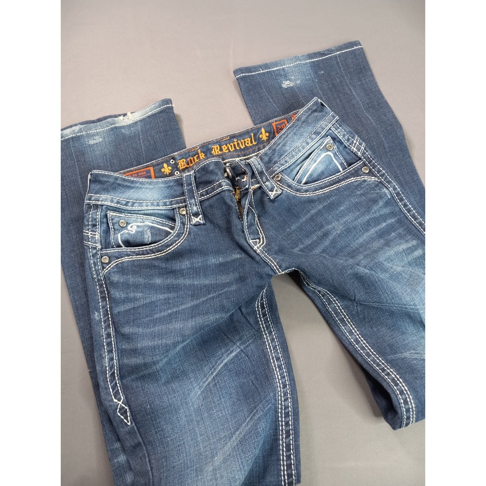 Rock Revival Heather Bootcut Jeans Dark Wash Embroidered‎ Embellished Size 29